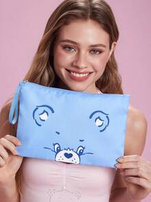 SHEIN X Care Bears Colorful Bear Face Multi-Purpose Zipper Bag, Portable, Available As Single Or Set, Great For Cosmetics, Tech Gadgets And Personal Use - Purple and blue powder - View 4