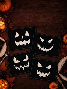 1Pc Halloween Placemats, Scary Grinning Face Jack-O'-Lantern Printed Decorative Table Mats, Non-Slip Linen Dining Pads For Halloween Night Party Table Decor - B - View 8