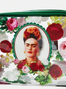 Frida Kahlo X SHEIN 半透明人物與花卉印花化妝包 - 綠色 - 查看 7