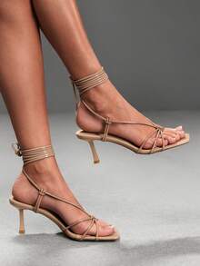 CUCCOO SZL 女款夏季方頭細高跟綁帶涼鞋，優雅時尚性感杏色露背slingback，適合派對、聚會、宴會、約會、夜店等場合 - 杏460# - 查看 3