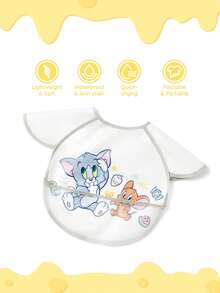 TOM & JERRY X SHEIN 0-2 Jahre alte Baby wasserdichte und ölbeständige Lätzchen, TPU-Material mit niedlichem Katzen- und Mäuse-Cartoon-Muster, weiß, geeignet für Jungen und Mädchen, ideal zum Füttern, super weich, leicht und faltbar, tragbar - Weiss - Übersicht 1