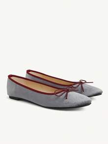 CUCCOO CHICEST French Retro Gray Velvet Round Toe Flat Shoes Women's Summer New Gentle Style Bow Low Vamp Shoes Fall Shoes - Grey - View 2