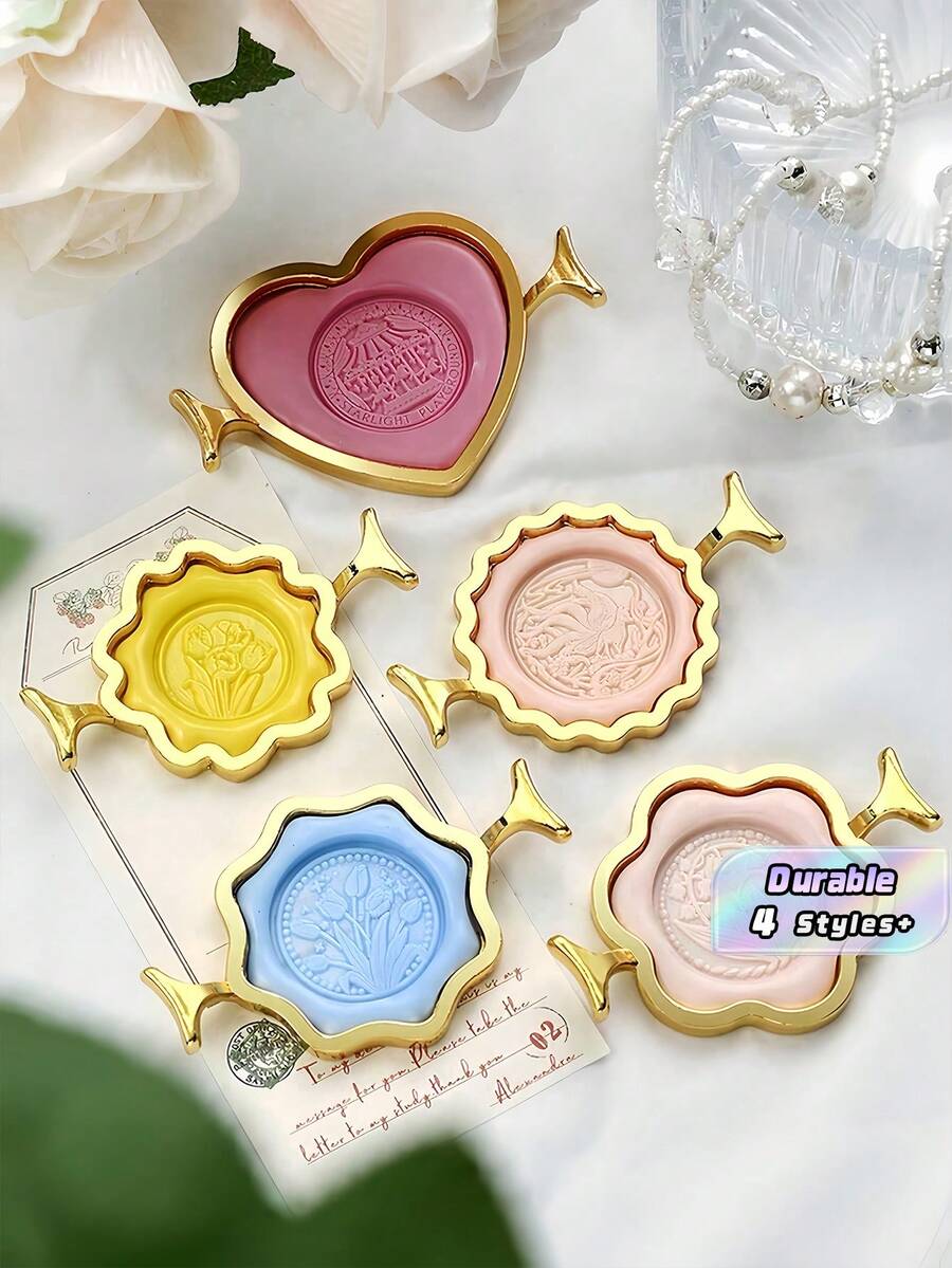 1-Pc Wax Seal Mold Set With Heart, Round, And Other Shapes, Durable Metal Stamp Molds Compatible With 1 Inch Wax Seals, Perfect For Wedding Invitations, Gift Wrapping, Envelope Decoration, DIY Crafts, And Special Celebrations. - Single Piece - View 1