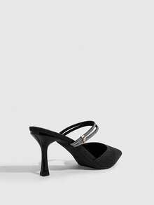 CUCCOO SZL Pointed Toe Stiletto Black Gretel Rhinestone Strip Women's High Heel Shoes Kitten Heels Banquet Wedding Versatile Temperament Socialite Temperament High Heels Women's Shoes - Black - View 8