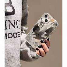 1PC,Luxury Glossy 3D Meteorite Texture Electroplated Silver Heart Cute Phone Case, Compatible With IPhone 16/15/14/13/12 Pro Max/14/15 Plus/11, With Camera Lens Cover, Waterproof, Shockproof, Drop-Resistant & Scratch-Resistant - Mirror Heart - View 9