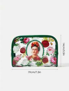 Frida Kahlo X SHEIN 半透明人物與花卉印花化妝包 - 綠色 - 查看 9