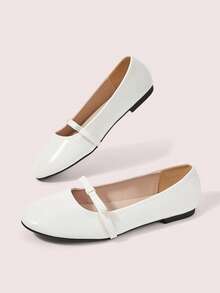 CUCCOO DOLLMOD Women's Beige Patent Leather Mary Jane Flats, Bow Round Toe Slip-On Shoes, Comfortable Casual Commuter Shoes - Beige - View 3