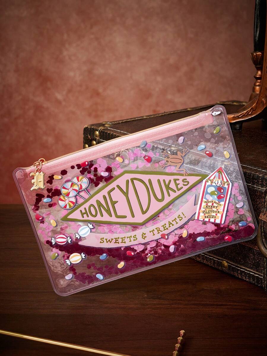 HARRY POTTER X SHEIN 1 Pc Cartoon Character Printed Transparent PVC Lightweight Cosmetic Bag With Sequin Decor, Suitable For Cosmetics, Stationery, Daily Essentials & Digital Gadgets, Ideal For Commuting, School And Travel, All Ages Available - Clear - View 1