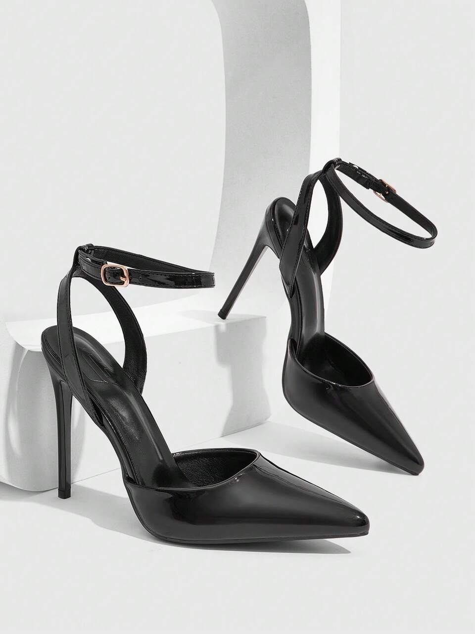 CUCCOO SZL Women's Pointed Toe Black Patent Leather Slingback High Heel Pumps, Sexy Fashion Basic Minimalist Party Banquet Nightclub Outfit