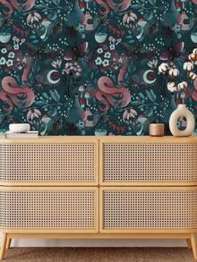 1 Roll Peel And Stick Waterproof Removable Wallpaper With Snake Bat Forest Plant Pattern For Living Room Bedroom Office Wall Decor DIY Self Adhesive Mural Home Renovation Accent Wall - multicolor - View 6