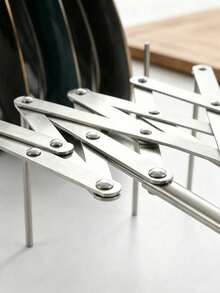 Zazumi 1PC Kitchen Stainless Steel Pan Shelf, Side Pot Lid Rack, Telescopic Folding Storage Rack, Adjustable Grill Row Skeleton Organizer For Cabinet Countertop - Silver - View 9