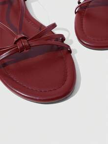 HighSole Ladies Shoes Naked Sandals Elegant Summer Burgundy PU Flat Sandals - Burgundy - View 7