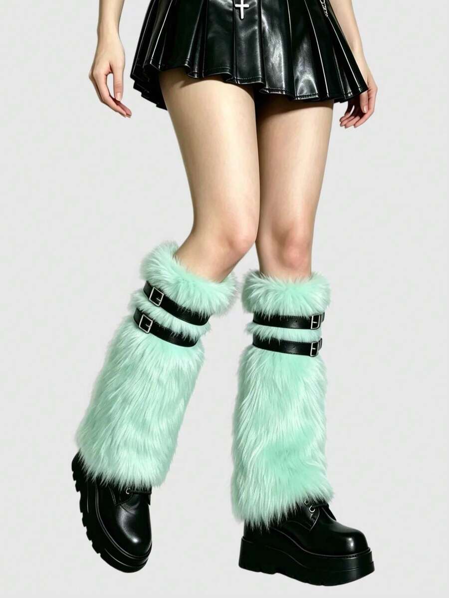 ROMWE Anime 1 Pair Of Thickened Fluffy Leg Covers Plus 4 Leg Rings ...