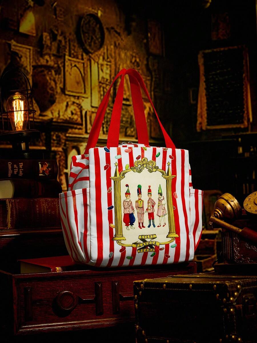 HARRY POTTER X SHEIN Striped & Cartoon Thermal Lunch Bag, Portable For Outdoor, Protect Delicious Meals, Practical & Fashionable, Suitable For Back To School & Vacation - Red - View 1