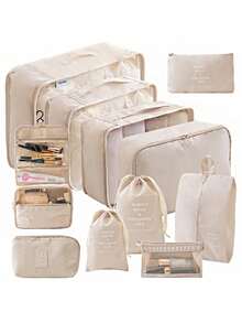Found Favorite Set Tas Perjalanan 11 Buah, Set Koper, Tas Penyimpanan, Tas Klasifikasi Pakaian dan Sepatu, Perlengkapan Perjalanan Portabel, Ransel Perjalanan, Tas Perjalanan - Krem - View 1