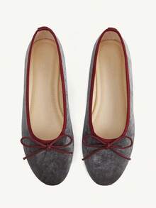 CUCCOO CHICEST French Retro Gray Velvet Round Toe Flat Shoes Women's Summer New Gentle Style Bow Low Vamp Shoes Fall Shoes - Grey - View 1