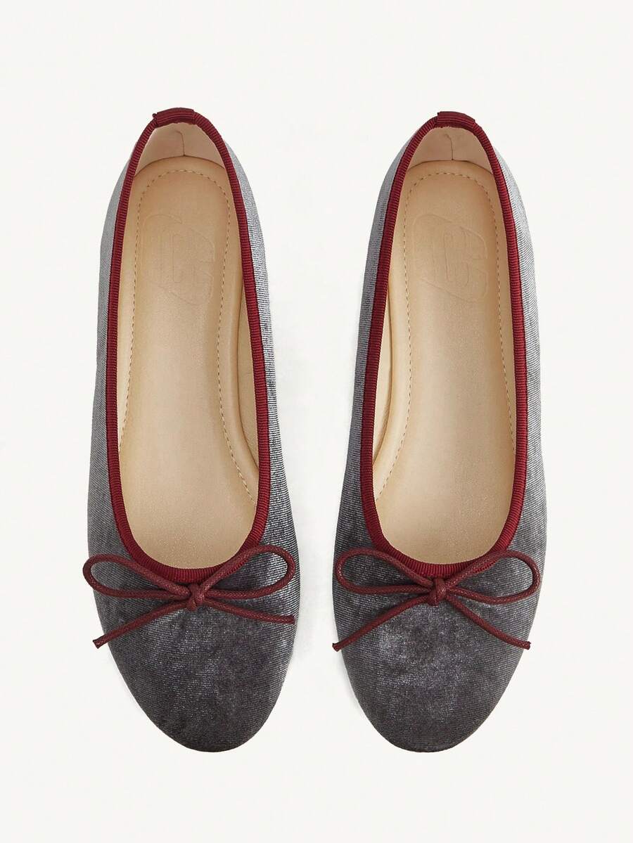 CUCCOO CHICEST French Retro Gray Velvet Round Toe Flat Shoes Women's Summer New Gentle Style Bow Low Vamp Shoes Fall Shoes - Grey - View 1