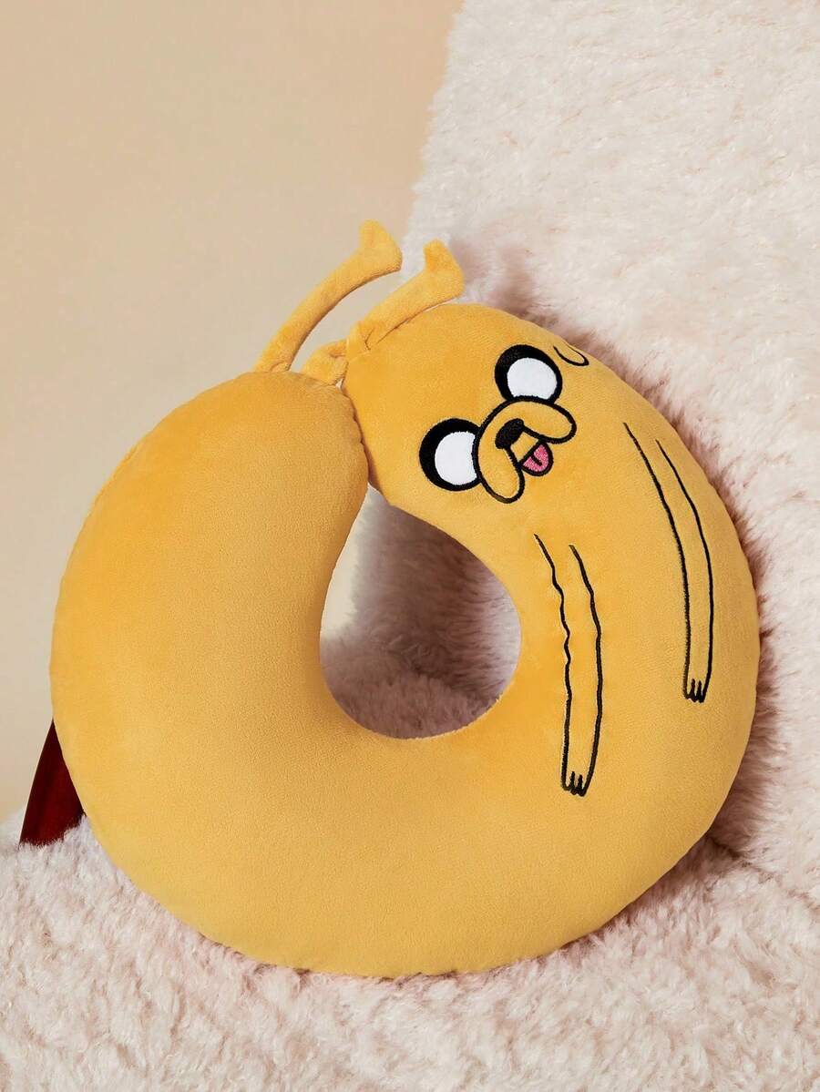ADVENTURE TIME X SHEIN Bantal Leher Perjalanan Motif Kartun Bordir, Hadiah, Liburan - Kuning - View 1