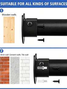 Round Tube Clothes Hanging Rod, Closet Fixed Flange Base, Wardrobe Bracket, Stainless Steel Curtain Rod, Towel Rack Accessories - Black - View 4