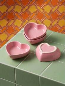 Joivida 1pc Porcelain Sauce Dish, Modern Heart Shaped Sauce Dish For KitchenSchool Supplies,Back To School - Pink - View 4