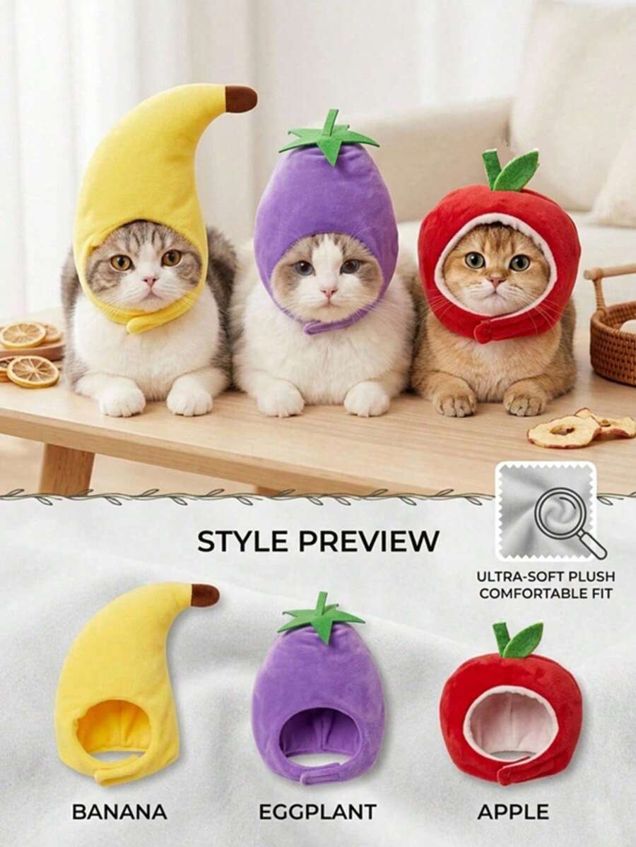 PETSIN 1 PC Halloween Pet Cosplay Funny Brinjal/Banana/Apple Fruits Cap Costumes - Multicolor - View 1