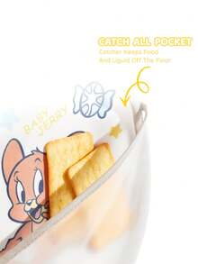 TOM & JERRY X SHEIN 0-2 Jahre alte Baby wasserdichte und ölbeständige Lätzchen, TPU-Material mit niedlichem Katzen- und Mäuse-Cartoon-Muster, weiß, geeignet für Jungen und Mädchen, ideal zum Füttern, super weich, leicht und faltbar, tragbar - Weiss - Übersicht 5