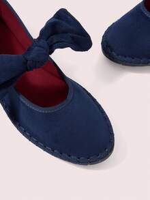 CUCCOO DOLLMOD Women's Shoes Round Toe Bow Cute Mary Jane Suede Navy Blue Flat Shoes Fall Shoes - Navy Blue - View 4