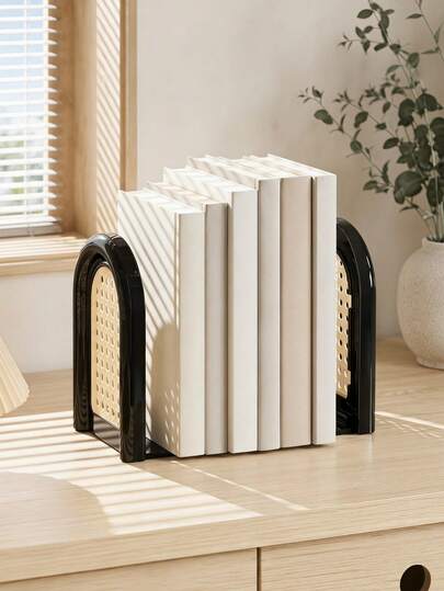 Haus Hana 2/4pcs Modern Arched Plastic Bookends, FoldableDesktop Book Holder With Hollow Panel Design, SimpleAesthetic Book Support Stand For Books, Magazines AndNotebooks, Practical Home Office Desk Organizer For StudyRoom And Shelf Decor