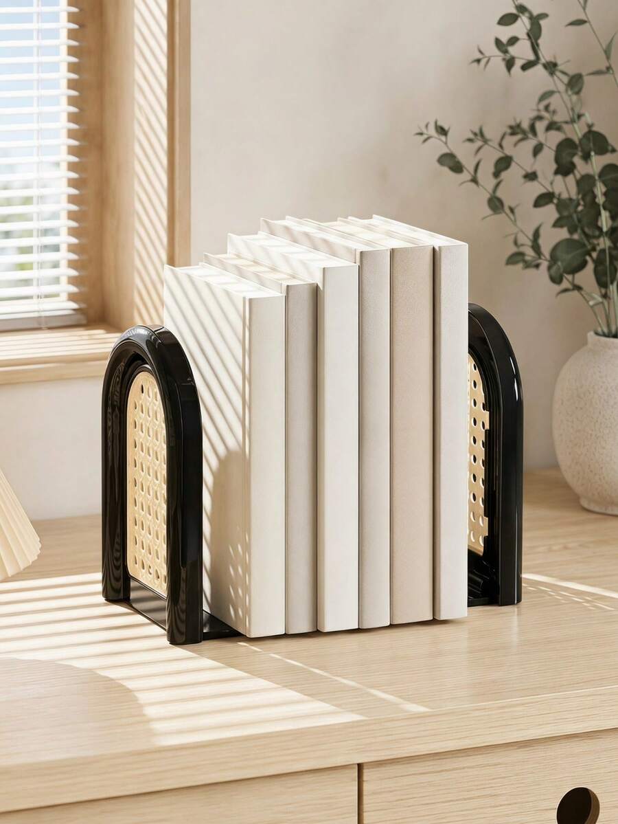 Haus Hana 2/4pcs Modern Arched Plastic Bookends, FoldableDesktop Book Holder With Hollow Panel Design, SimpleAesthetic Book Support Stand For Books, Magazines AndNotebooks, Practical Home Office Desk Organizer For StudyRoom And Shelf Decor - multicolor - View 1