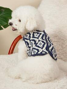 PETSIN 1 buah Jaket Tanpa Lengan untuk Kucing dan Anjing, Motif Geometris Klasik, Elastis, Nyaman, Hangat, dan Hangat, Kancing Terbuka - MultiWarna - View 4