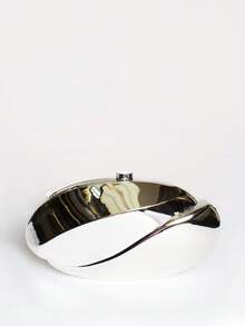 MUSERA Silver Asymmetric Metallic Hard Shell Evening Clutch Bag Spring Summer Casual Cool Vacation - Silver - View 3
