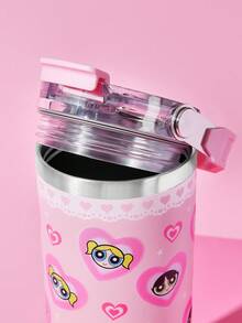 THE POWERPUFF GIRLS X SHEIN 30 Oz/900ml 不鏽鋼水杯、咖啡杯、運動水壺、保溫杯，附吸管與手提功能，冷熱皆可保溫 - 粉色 - 查看 6