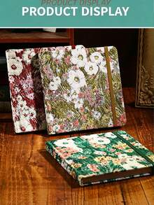 1pc Square Fabric Cover Blank Sketchbook, Thick Paper Drawing Book, Portable Art Notebook For Students, High-Quality Cute Stationery Gift, Colors: Green/Red/Gold - multicolor - View 9