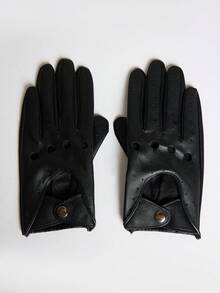MUSERA Black Breathable Punched Full-Finger Gloves, Snap-Button Wristbands, Hollowed-Out Driving Riding Gloves, Unisex - Black - View 5