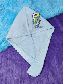 SHEIN X The Smurfs 1件裝 藍色卡通刺繡乾髮帽 - 淺藍色 - 查看 5