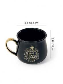 HARRY POTTER X SHEIN 400ml (13.5oz) 復古蛇紋徽章陶瓷馬克杯，金色手柄，大容量坩堝造型，適合咖啡與茶，居家辦公日常飲水杯 - 黑色 - 查看 5