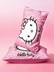 HELLO KITTY AND FRIENDS | SHEIN 2 Buah Sarung Bantal Motif Kucing Lucu Warna Pink Motif Leopard, Dua Warna, Bahan Serat Kimia, Dekorasi Rumah yang Menggemaskan (Tidak Termasuk Isi Bantal) - Berwarna merah muda - View 2