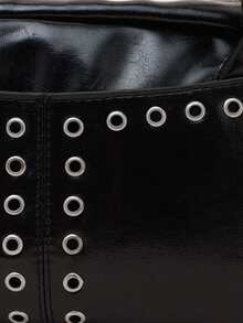 Nöista Black Shoulder Bag With Silver Eyelet Detailing, Long Handles, And A Structured Rectangular Silhouette. - Black - View 9