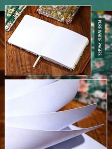 1pc Square Fabric Cover Blank Sketchbook, Thick Paper Drawing Book, Portable Art Notebook For Students, High-Quality Cute Stationery Gift, Colors: Green/Red/Gold - multicolor - View 5