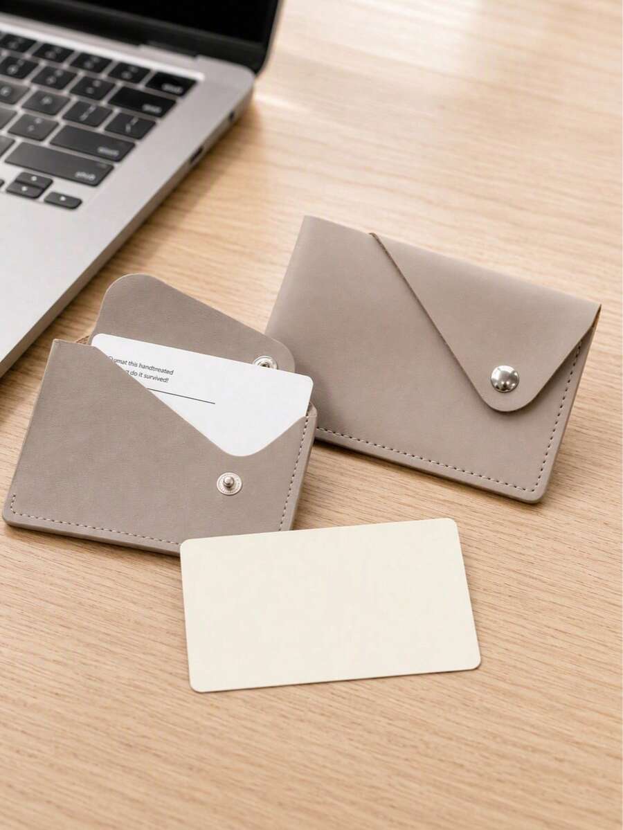Haus Hana 1Pc Minimalist Envelope Card Holder, Snap Button Faux Leather Business Card Case, Slim Portable Credit Card Wallet, Lightweight Name Card Organizer For Office, Travel, Daily Use & Gift - multicolor - View 1