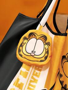 GARFIELD | SHEIN 1件裝卡通字母印花環保RPET可折疊便攜購物袋 - 黑+橙 - 查看 6