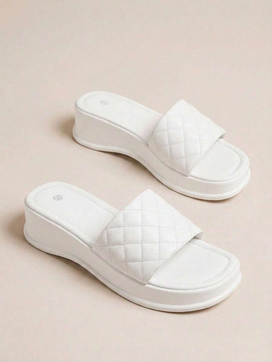 HighSole 小厚底松饼增高,流行款式,女士夏季拖鞋,时尚新款沙滩拖鞋 - 白色 - 查看 1