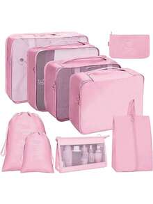 Found Favorite 9-Piece Portable Travel Luggage Storage And Organizing Bag, Essential For University Dormitories, Travel Backpack Luggage Storage Bag, Travel - Pink - View 1