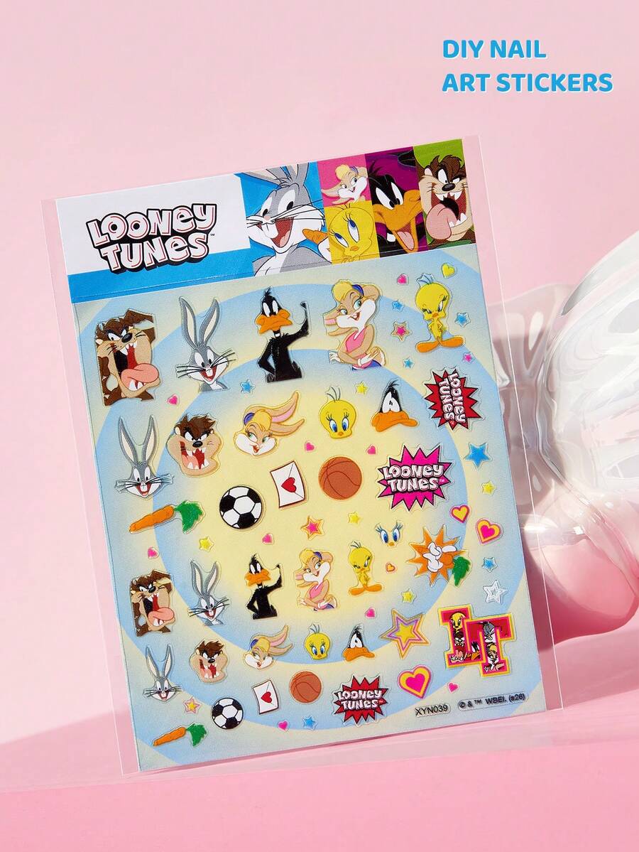 LOONEY TUNES X SHEIN 可愛美甲貼紙，多用途水貼紙，適用於美甲、水瓶、文具與筆記本 DIY - 彩色 - 查看 1