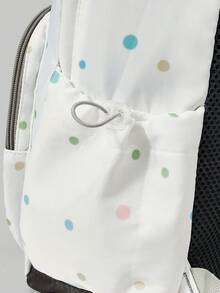 ROMWE Anime College Style Multi-Color Polka Dot Printed Lace Multi-Pocket Large-Capacity White Backpack With Wing Card Cover Badge Decoration, Suitable For School - multicolor polka dot - View 4