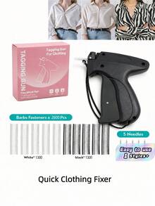 1pc Handheld Mini Stitch Gun For Quick Clothing Fix, Portable Tag Attacher Gun, Multipurpose Sewing Tool For Garment Repair, Duvet Fastening, Price Tag Installation - 1 Black Gun + 2600 Needles + 6 Needle Tips - View 1