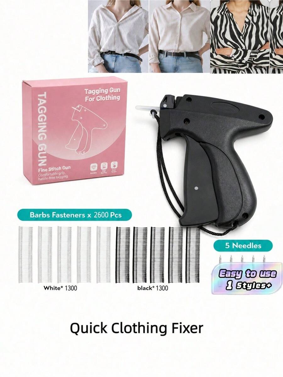 1pc Handheld Mini Stitch Gun For Quick Clothing Fix, Portable Tag Attacher Gun, Multipurpose Sewing Tool For Garment Repair, Duvet Fastening, Price Tag Installation - 1 Black Gun + 2600 Needles + 6 Needle Tips - View 1