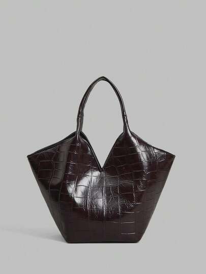 Ontre Women's Fashion Retro Brown Handbag, Exquisite Soft Stone Pattern PU Small Tote Bag, For Daily, Commuting, Shopping, Shopping Bags