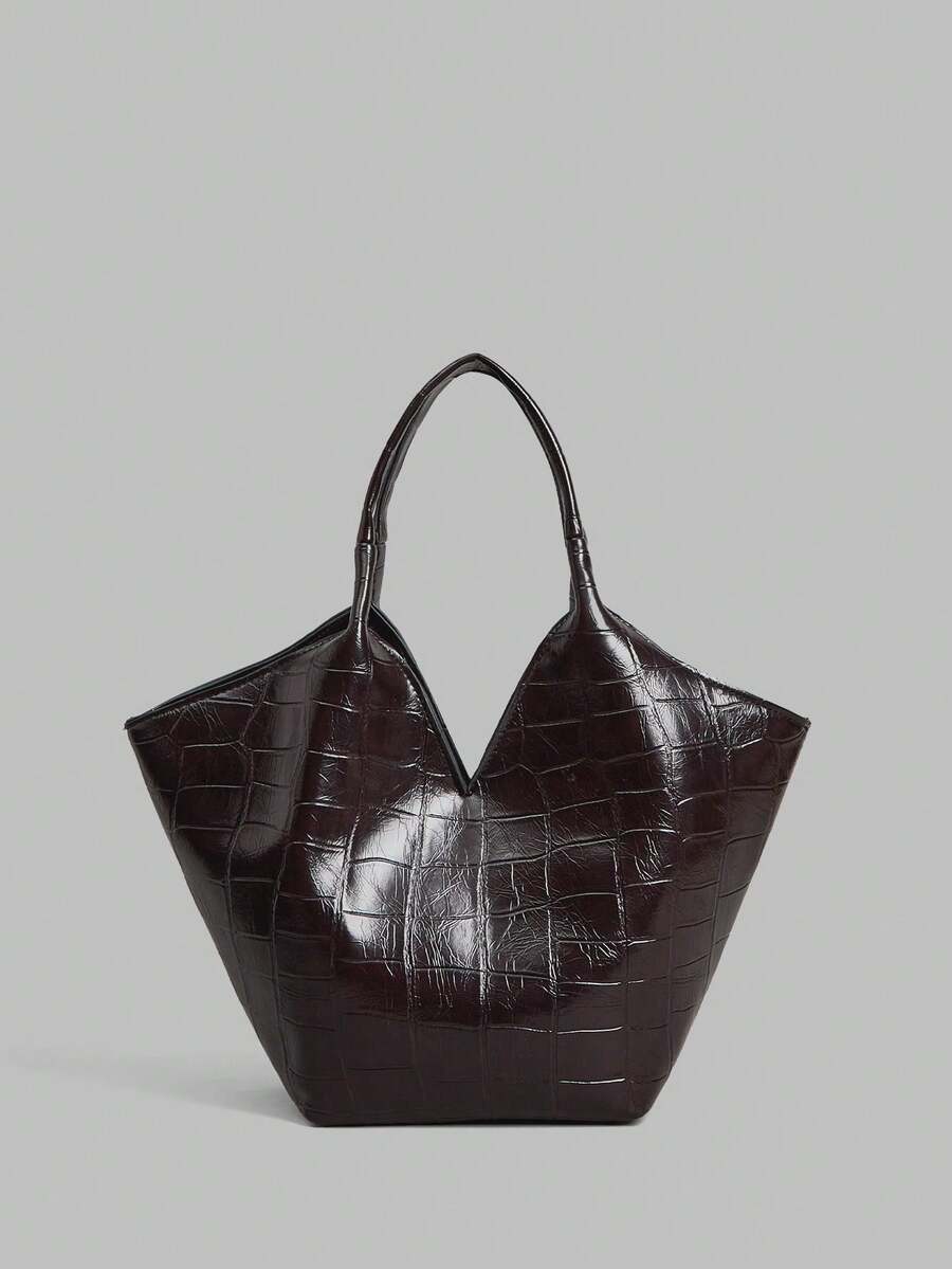Ontre Women's Fashion Retro Brown Handbag, Exquisite Soft Stone Pattern PU Small Tote Bag, For Daily, Commuting, Shopping, Shopping Bags - coffee color - View 1