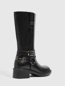 Daringsoles British Punk Belt Buckle Side Zip Mid Boots - Black - View 4